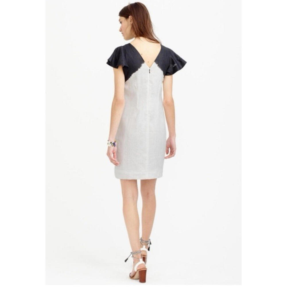 J Crew Linen A Line Shift Dress L Flutter Sleeve Lined Black White Knee Length - Picture 2 of 9
